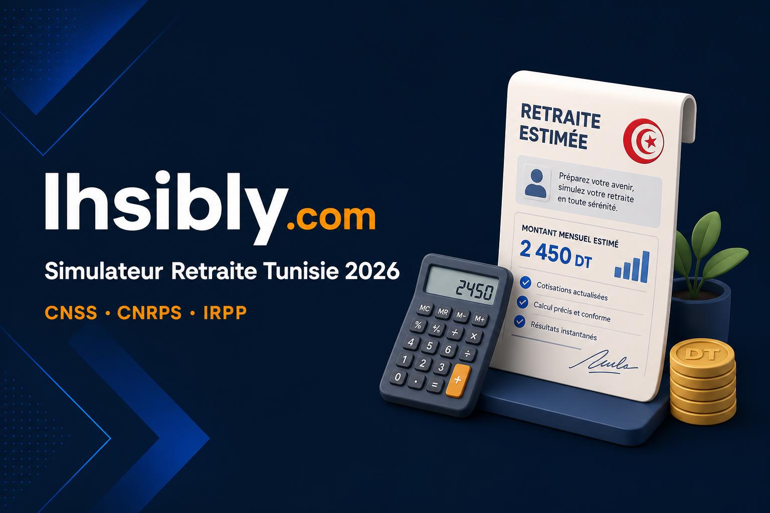 Simulateur CNSS Salariés — Pension de retraite Tunisie 2026 | Ihsibly.com